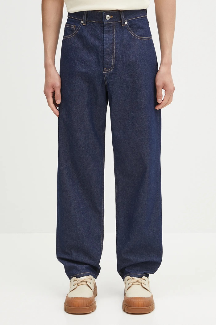 Τζιν παντελόνι Maison Kitsuné Straight Denim σκούρο μπλε OM01118WW0081
