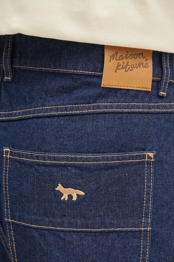 Τζιν παντελόνι Maison Kitsuné Straight Denim σκούρο μπλε OM01118WW0081