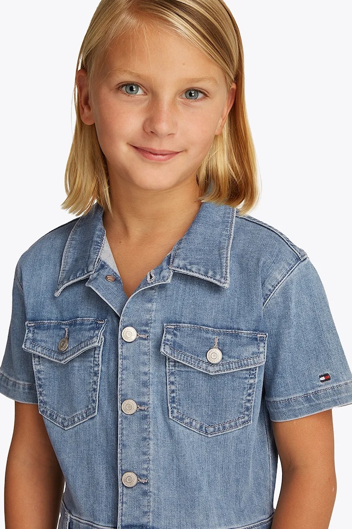 Tommy Hilfiger kombinezon jeansowy dziecięcy niebieski KG0KG08489.PPYA