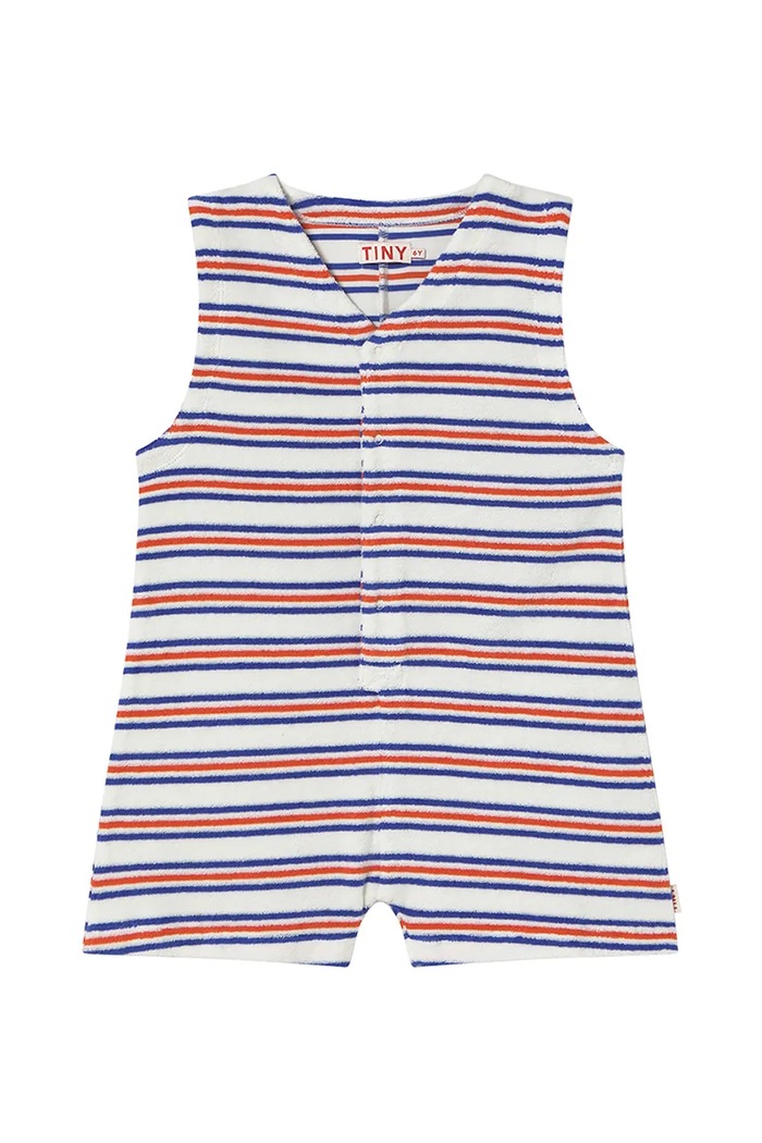 Детски памучен гащеризон Tinycottons STRIPES MULTICOLOR JUMPSUIT SS25.131 бял SS25