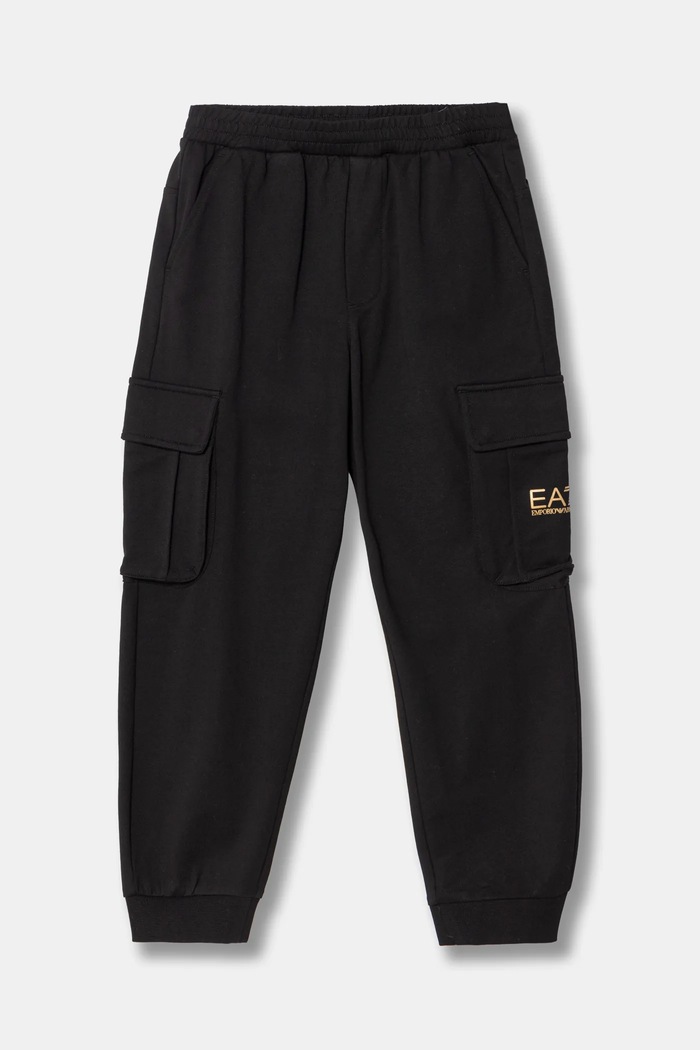 Детски памучен спортен панталон EA7 Emporio Armani трикотаж черен 7B000028.AF10380