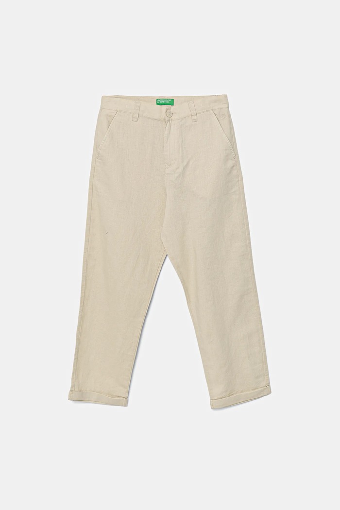 United Colors of Benetton spodnie lniane dziecięce tkanina beżowy 43WBCF02U.G.Seasonal