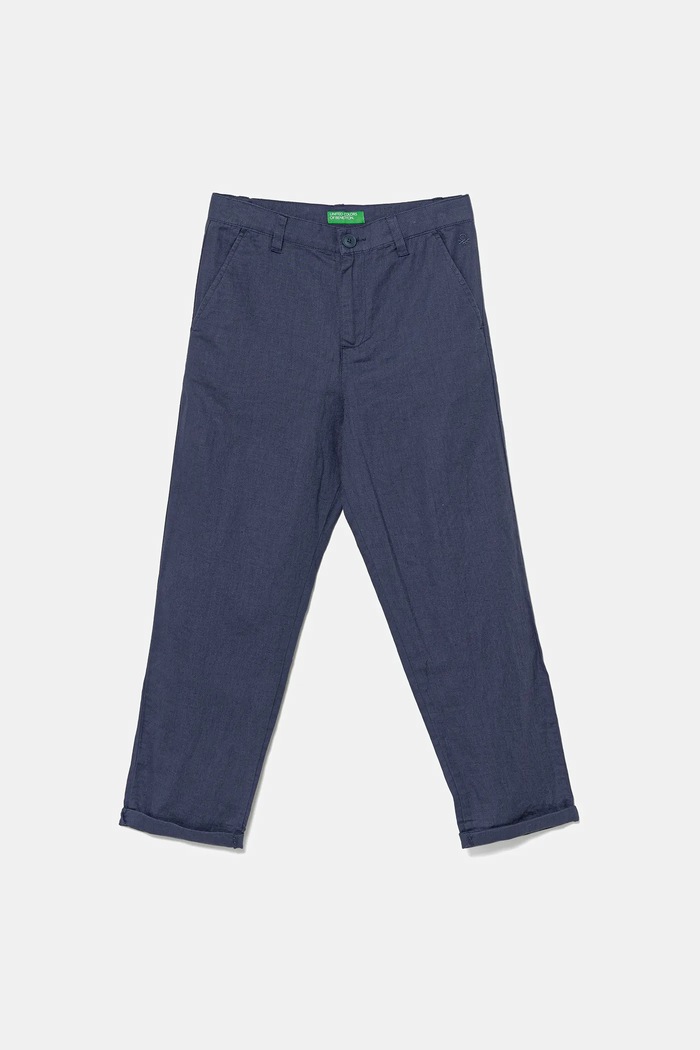 United Colors of Benetton spodnie lniane dziecięce tkanina granatowy 43WBCF02U.G.Seasonal