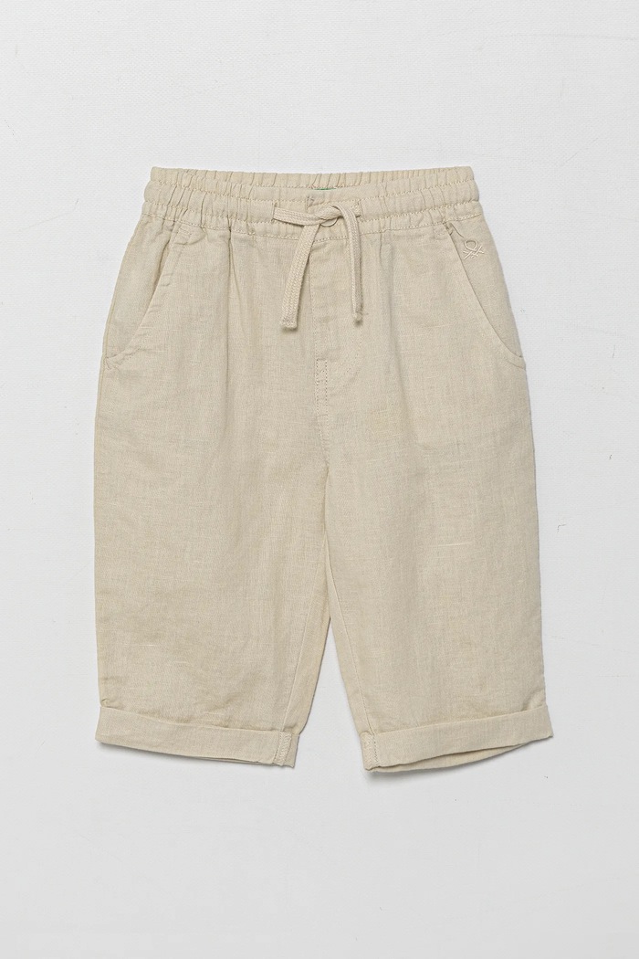 United Colors of Benetton spodnie lniane dziecięce tkanina beżowy 43WBGF01H.P.Seasonal