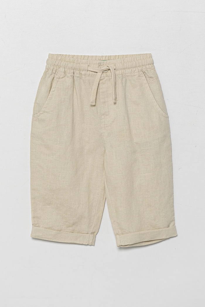 United Colors of Benetton spodnie lniane dziecięce tkanina beżowy 43WBGF01H.P.Seasonal
