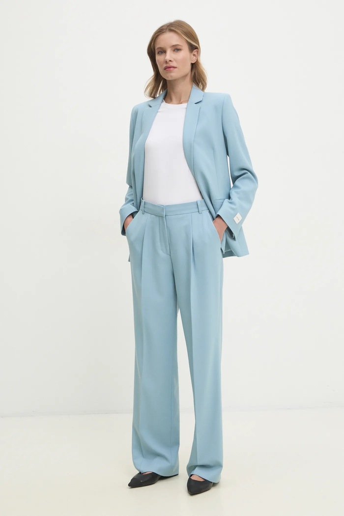 Calvin Klein nadrág gyapjú keverékből sima kék K20K207836