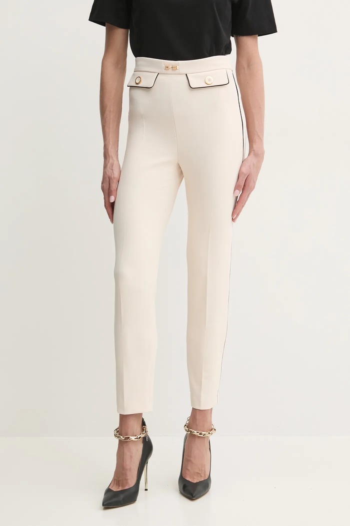 Elisabetta Franchi spodnie z elastanem beżowy PAT7151E2