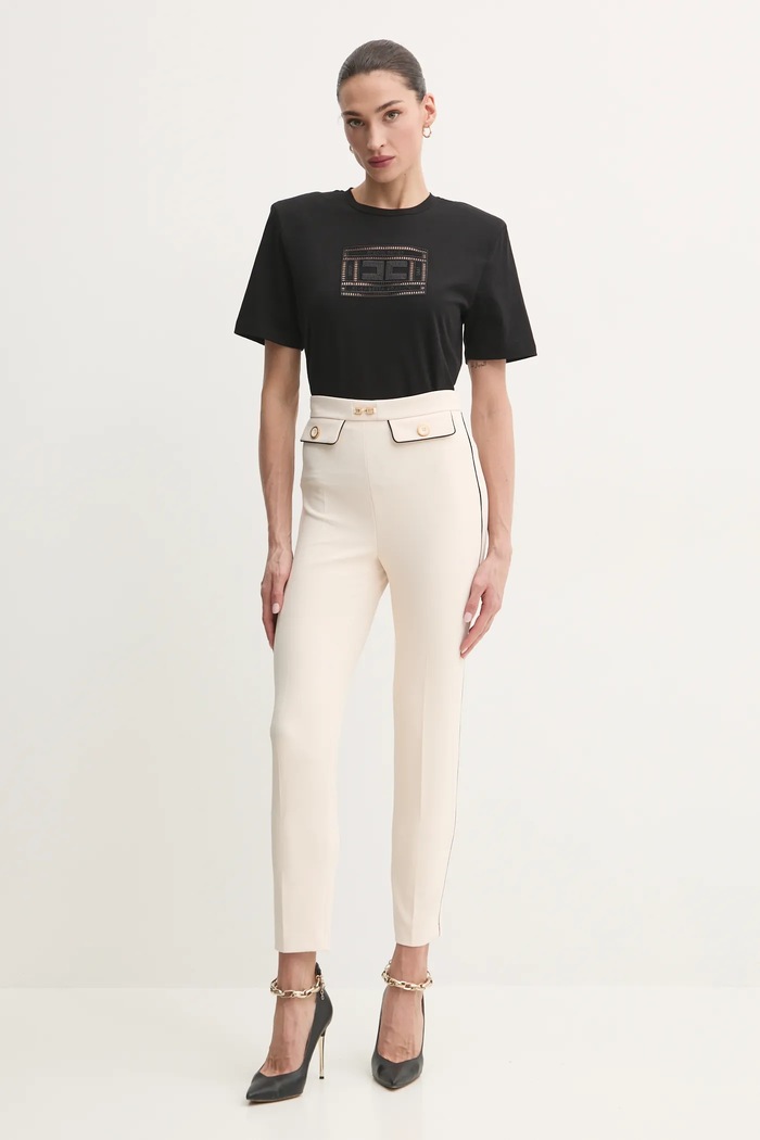 Elisabetta Franchi spodnie PAT7151E2 beżowy SS25