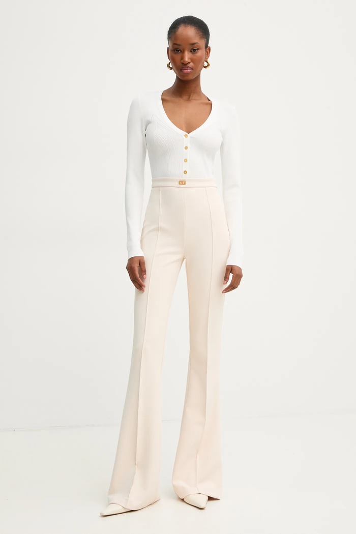 Kalhoty Elisabetta Franchi PA07951E2 béžová SS25