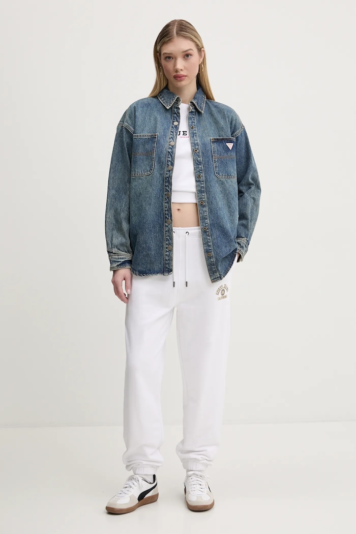 Pamučni donji dio trenirke Guess Jeans W5RB63.K68I4 bijela SS25