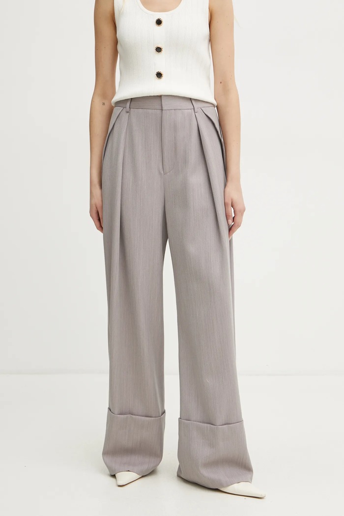 Μάλλινο παντελόνι Victoria Beckham ψηλή μωβ 1125WTR006059A