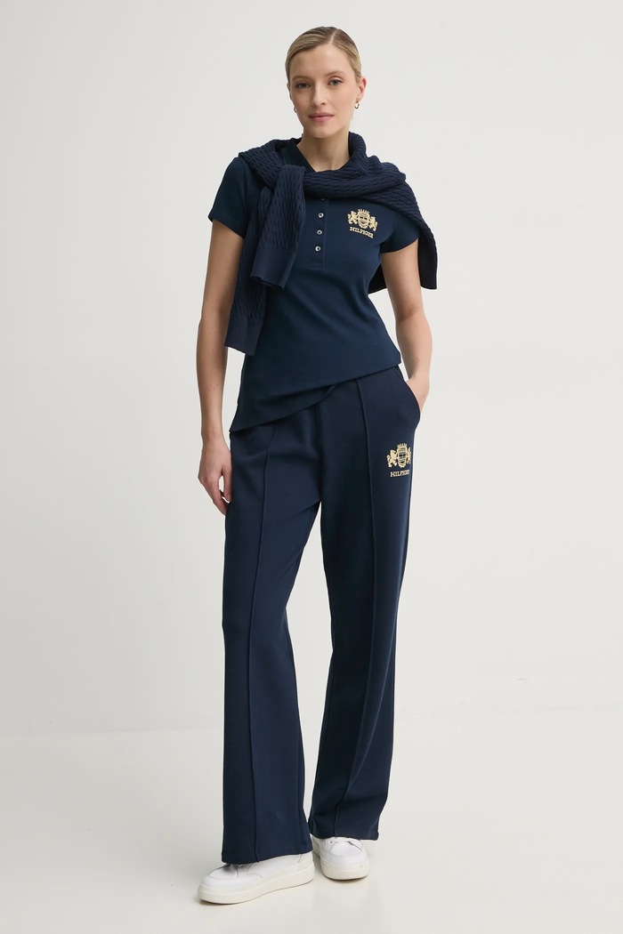 Bavlněné tepláky Tommy Hilfiger WW0WW43862 námořnická modř SS25