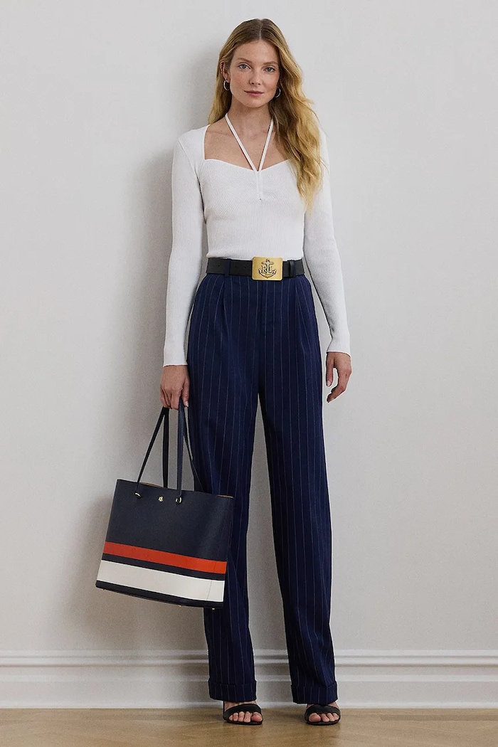 Vlněné kalhoty Lauren Ralph Lauren high námořnická modř 200957330