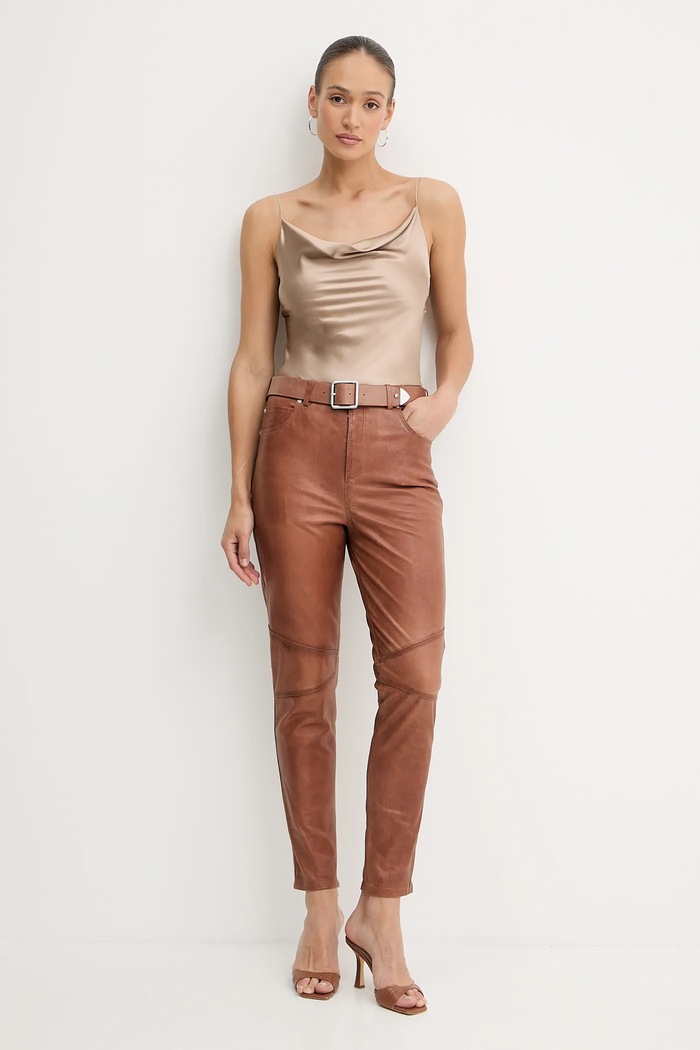 Kožené kalhoty Pinko 103896.A2I1 hnědá SS25