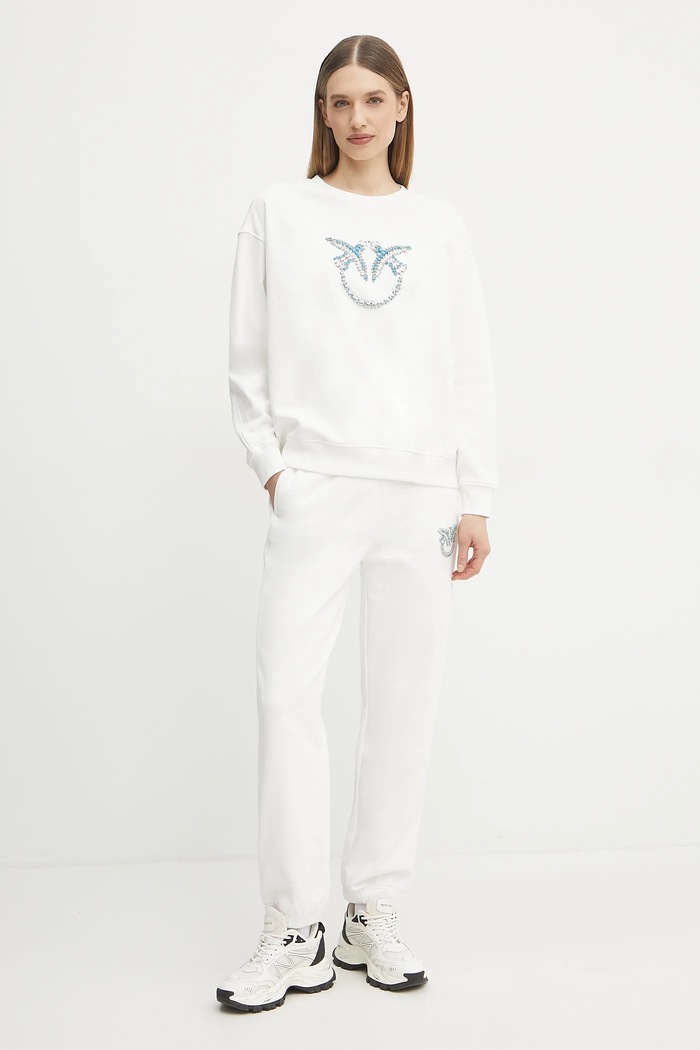 Pinko spodnie dresowe bawełniane 104790.A2G8 biały SS25