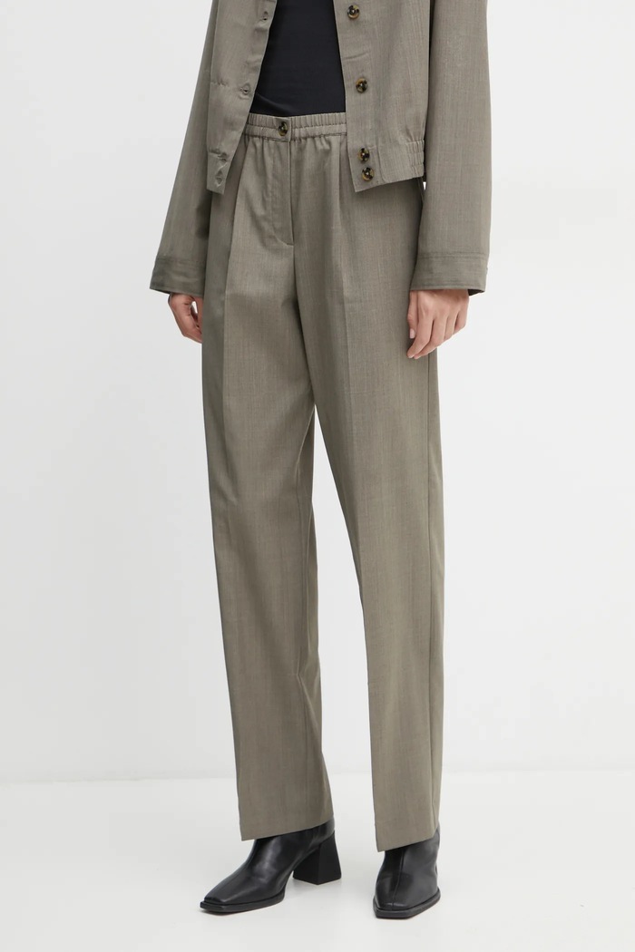 Samsoe Samsoe pantaloni din lână SATOVE drept gri F24400134