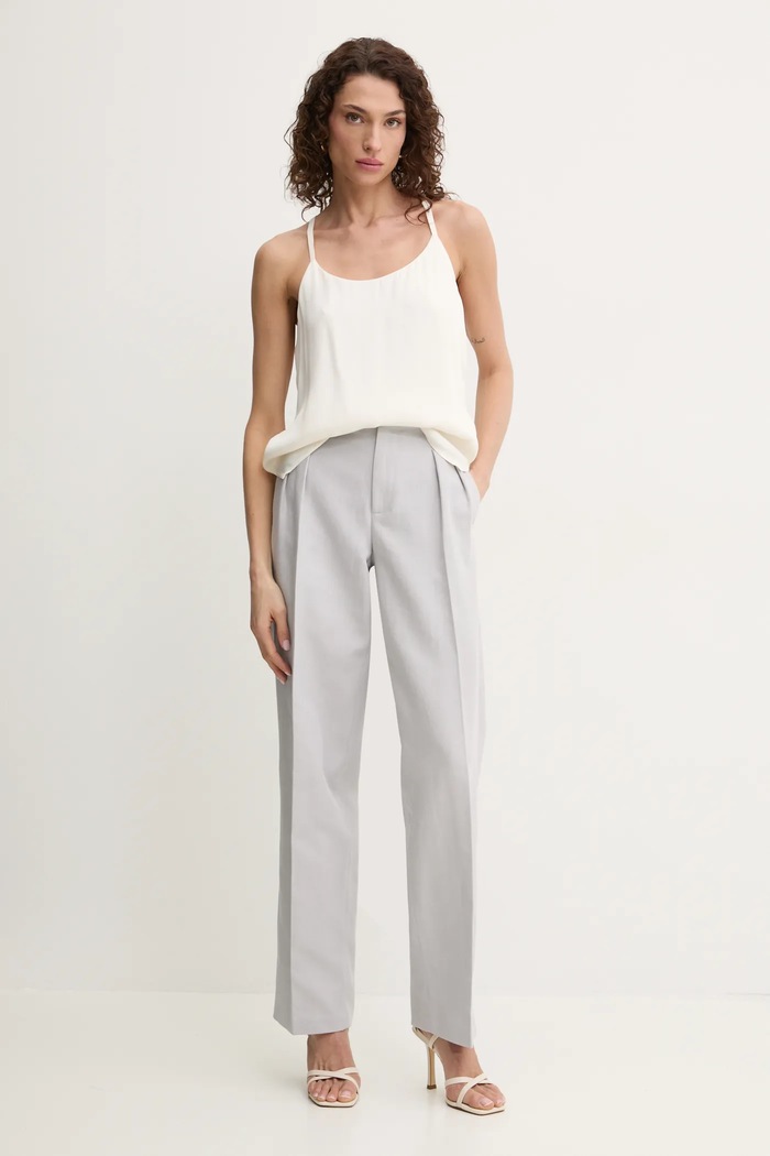 Kalhoty s příměsí lnu Twinset 251TP2763 šedá SS25