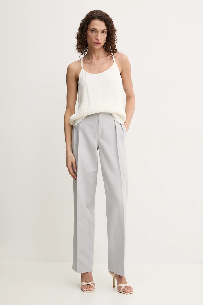 Kalhoty s příměsí lnu Twinset 251TP2763 šedá SS25