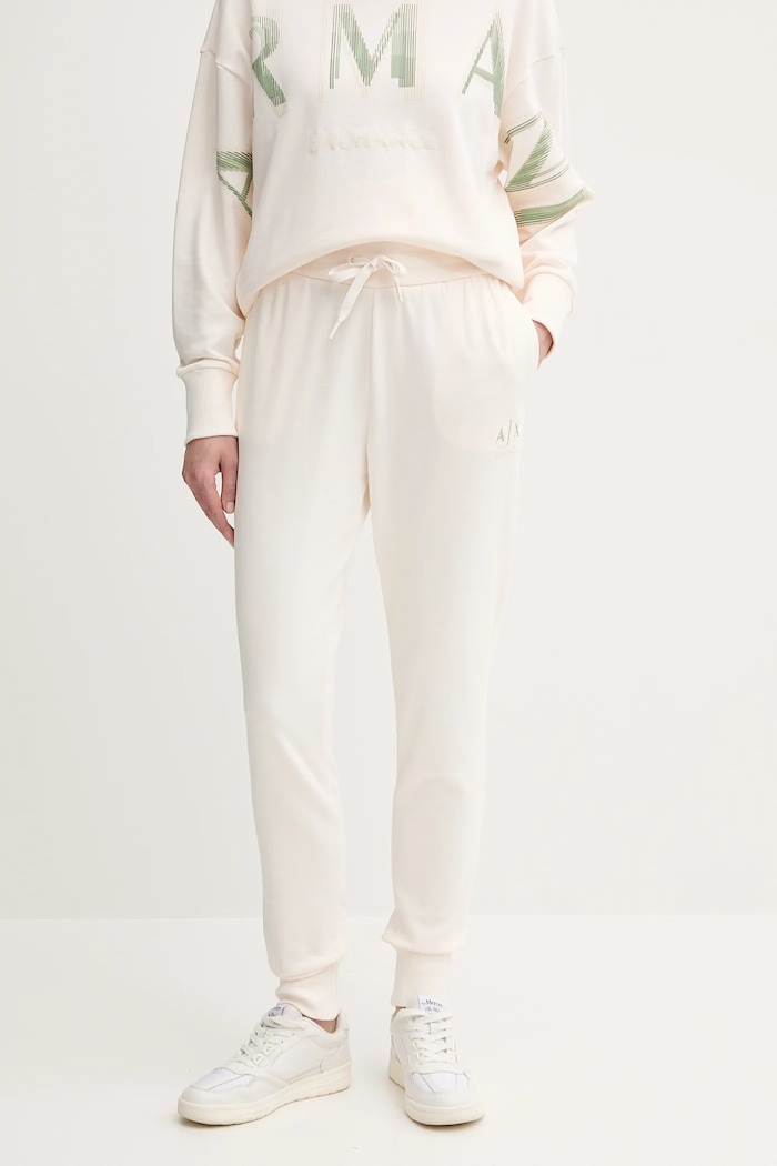 Armani Exchange spodnie dresowe bawełniane bawełna beżowy XW000497.AF12739