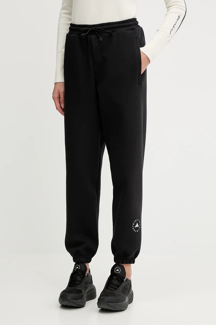 Παντελόνι φόρμας adidas by Stella McCartney πλεκτό ύφασμα μαύρο IW6320