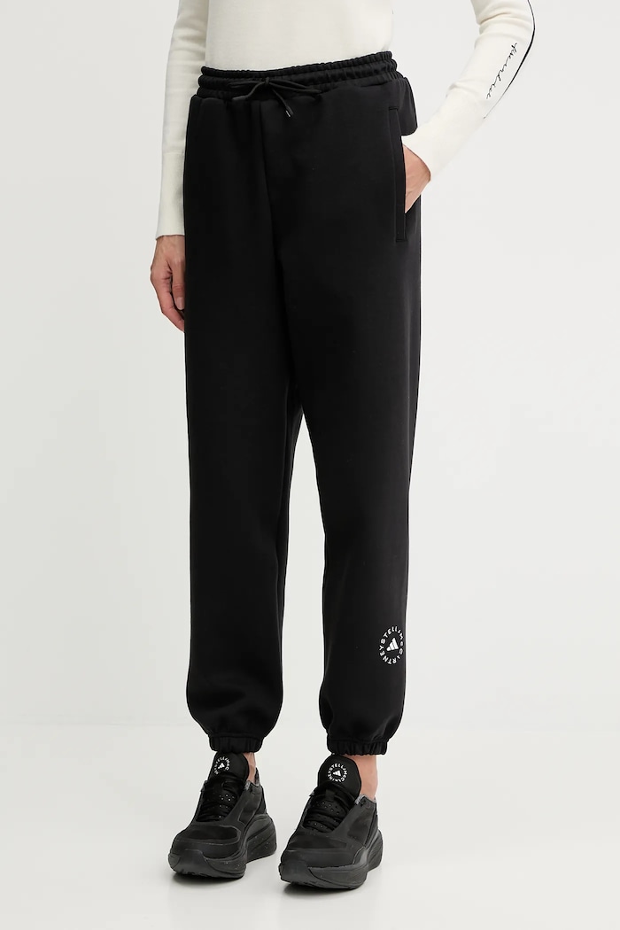 Παντελόνι φόρμας adidas by Stella McCartney πλεκτό ύφασμα μαύρο IW6320