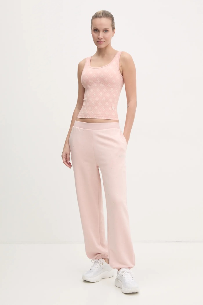 Guess pantaloni della tuta RHINESTONES V5RB08.KCLJ0 rosa SS25
