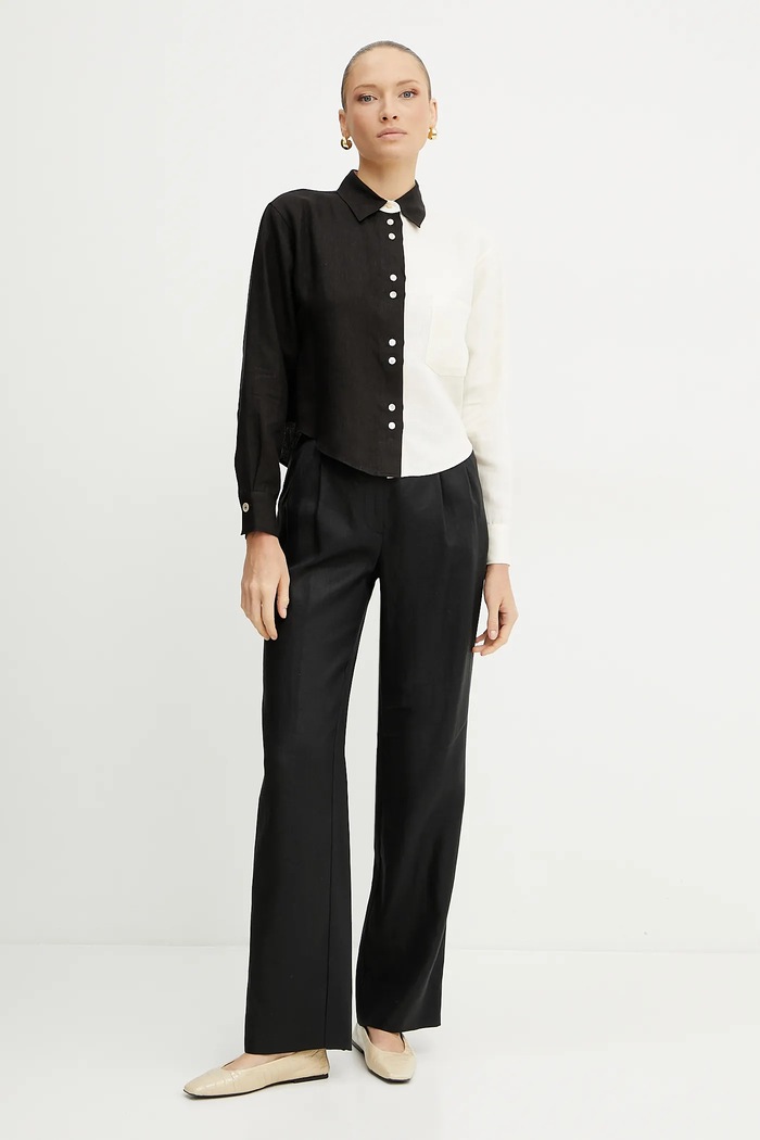 Luisa Spagnoli pantaloni din in 542054 negru SS25
