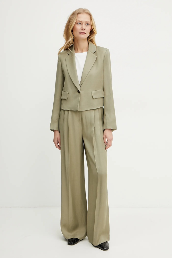 Marella spodnie z domieszką lnu Emme by Marella 2515131041 zielony SS25
