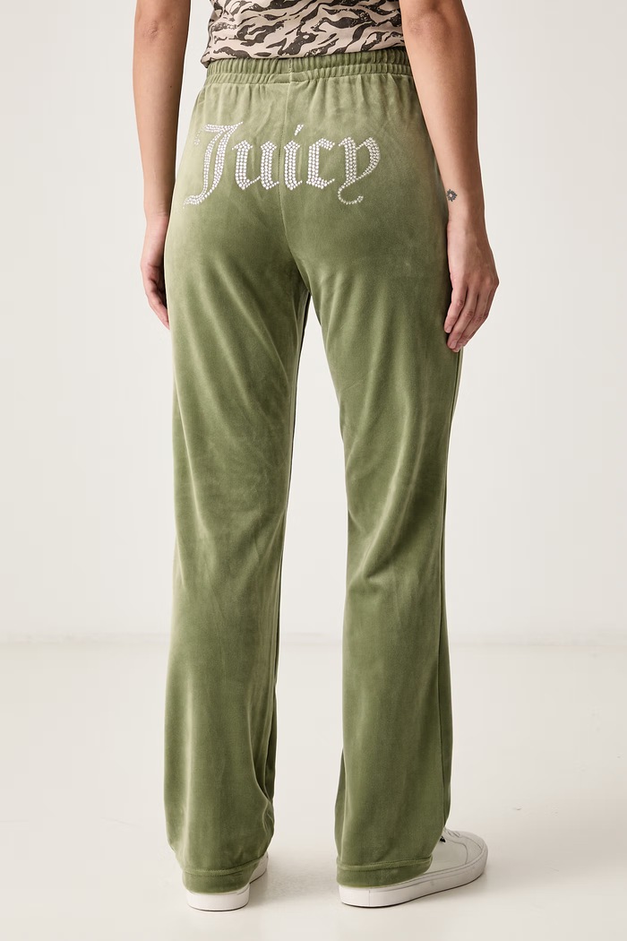 Oblečenie Juicy Couture Nohavice flare dámske zamatové TINA TRACK PANT JCAPW045 zelená