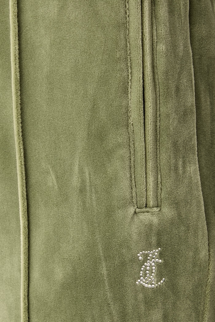Nohavice flare dámske zamatové TINA TRACK PANT Juicy Couture JCAPW045 zelená