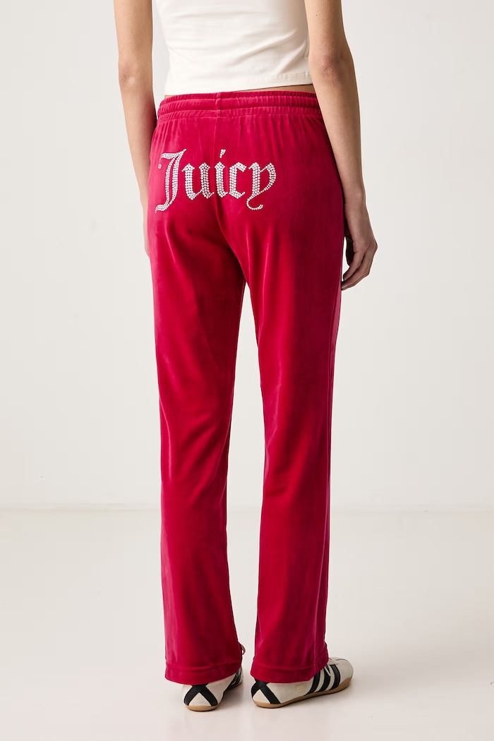 Oblečenie Juicy Couture Nohavice flare dámske zamatové TINA TRACK PANT JCAPW045 červená