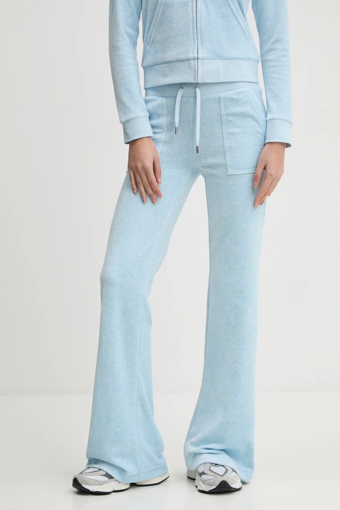 Juicy Couture spodnie dresowe damskie LAYLA POCKET LR dzianina niebieski JCSEBJ001