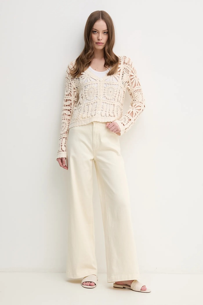 Džíny Pepe Jeans HIGH RISE WIDE CROP TANIA PL211801 béžová SS25
