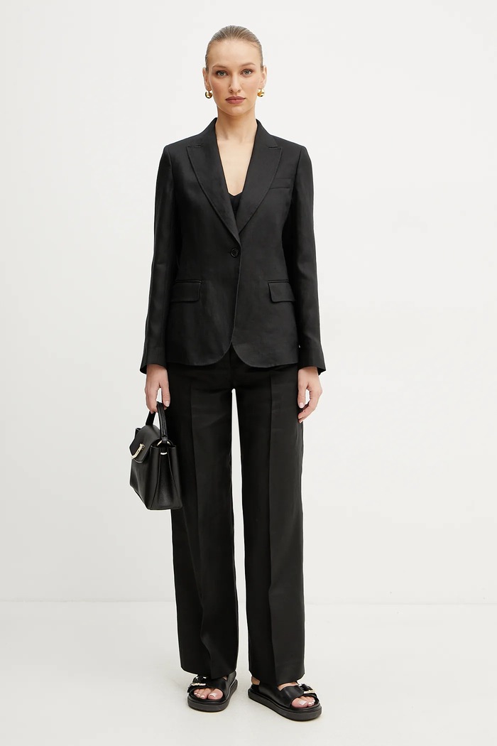 Lněné kalhoty Weekend Max Mara 2515131052600 černá SS25