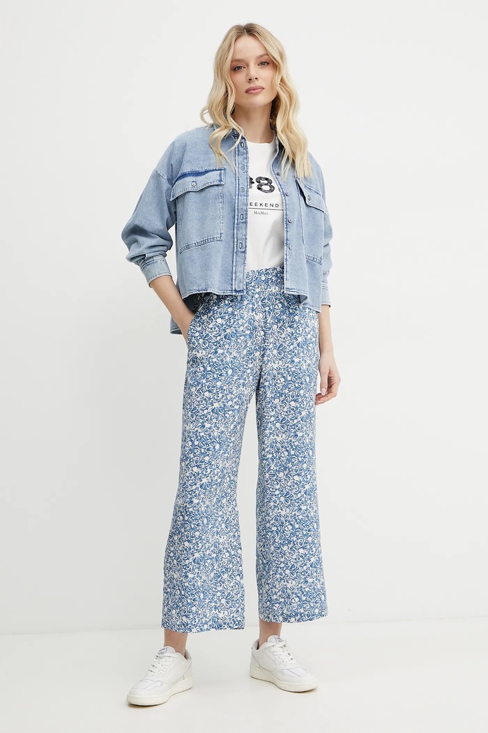 Weekend Max Mara spodnie jedwabne 2515131082600 niebieski SS25