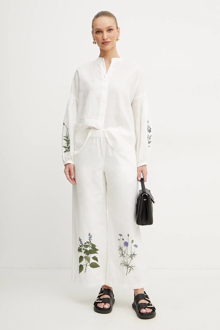Weekend Max Mara nadrág vászonkeverékből 2515131112600 fehér SS25