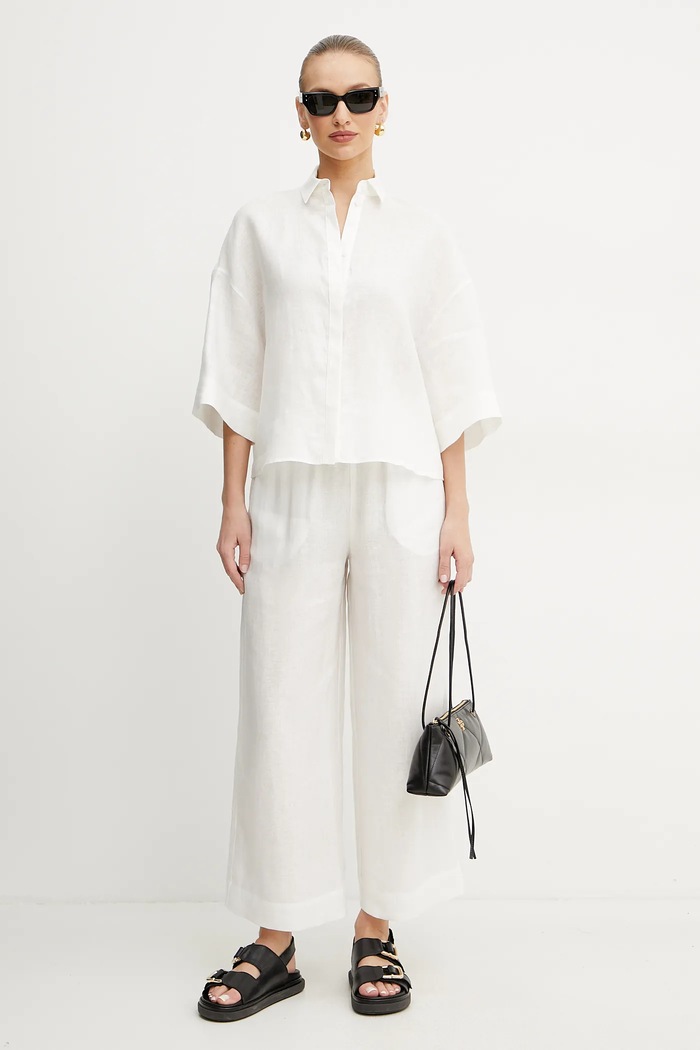 MM by Max Mara spodnie lniane 2516131018600 biały SS25