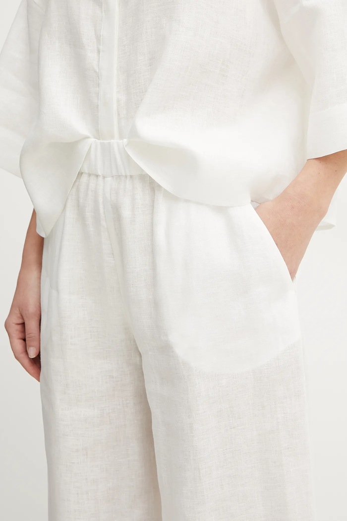 MM by Max Mara spodnie lniane biały 2516131018600