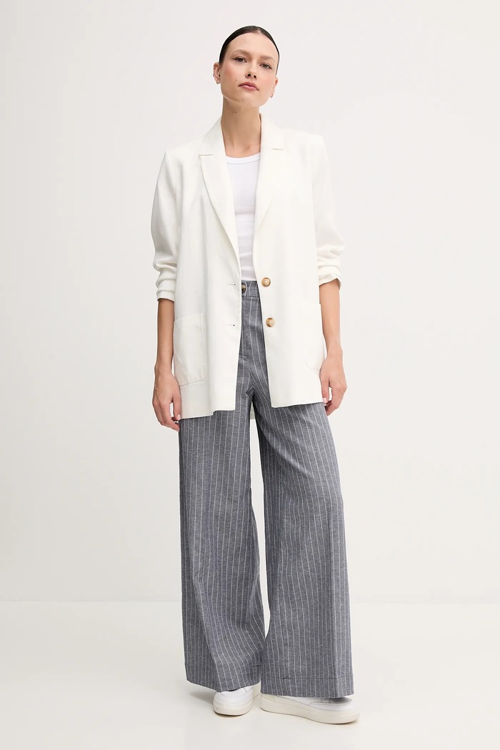 United Colors of Benetton spodnie z domieszką lnu 49KBDF091 granatowy SS25