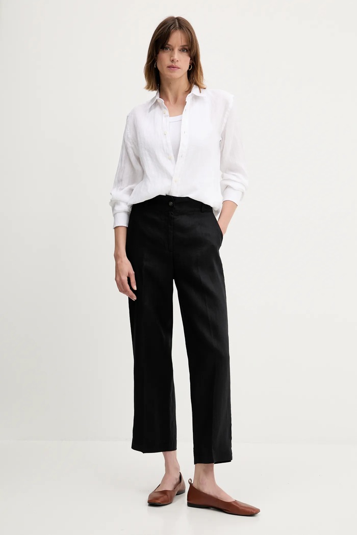 United Colors of Benetton spodnie lniane 4AGHDF06R czarny SS25