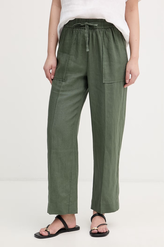 United Colors of Benetton spodnie damskie lniane zielony 4AGHDF08J