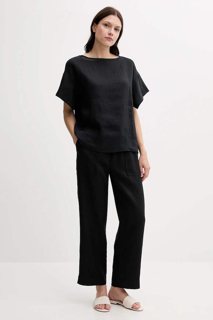 United Colors of Benetton spodnie lniane 4AGHDF08J czarny SS26
