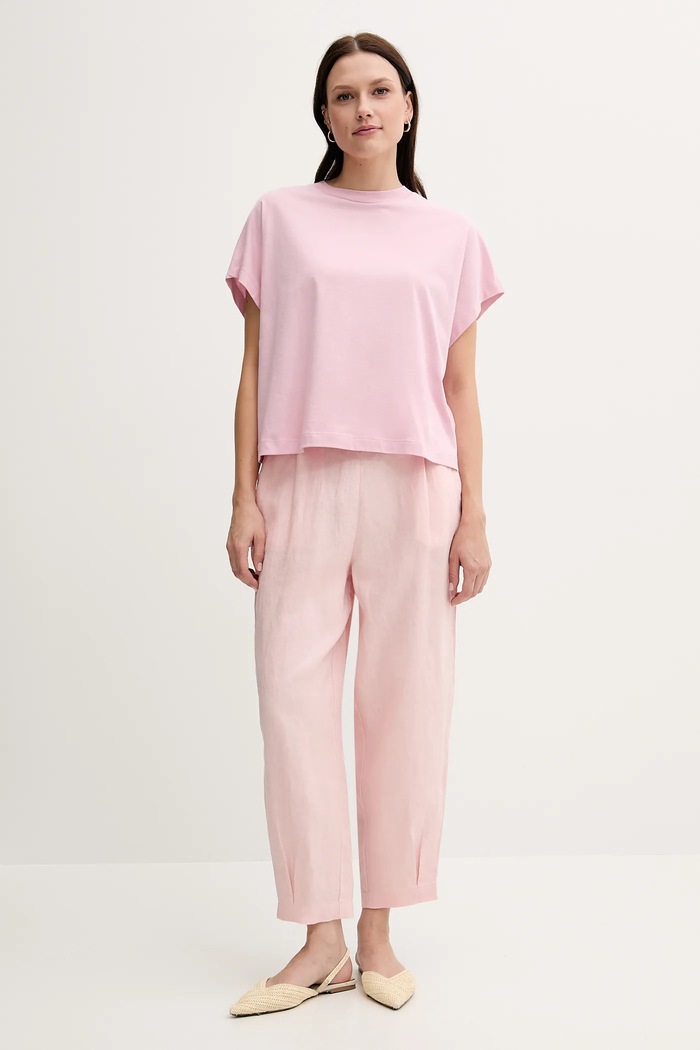 Lněné kalhoty United Colors of Benetton 4AGHDF08L růžová SS25
