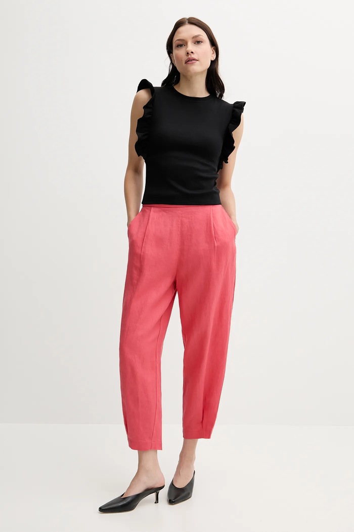 United Colors of Benetton Lněné kalhoty United Colors of Benetton 4AGHDF08L růžová SS25