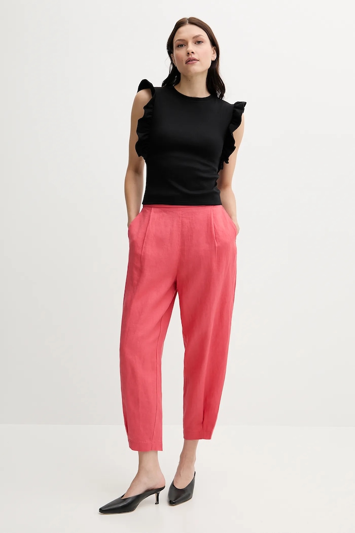 United Colors of Benetton Lněné kalhoty United Colors of Benetton 4AGHDF08L růžová SS25