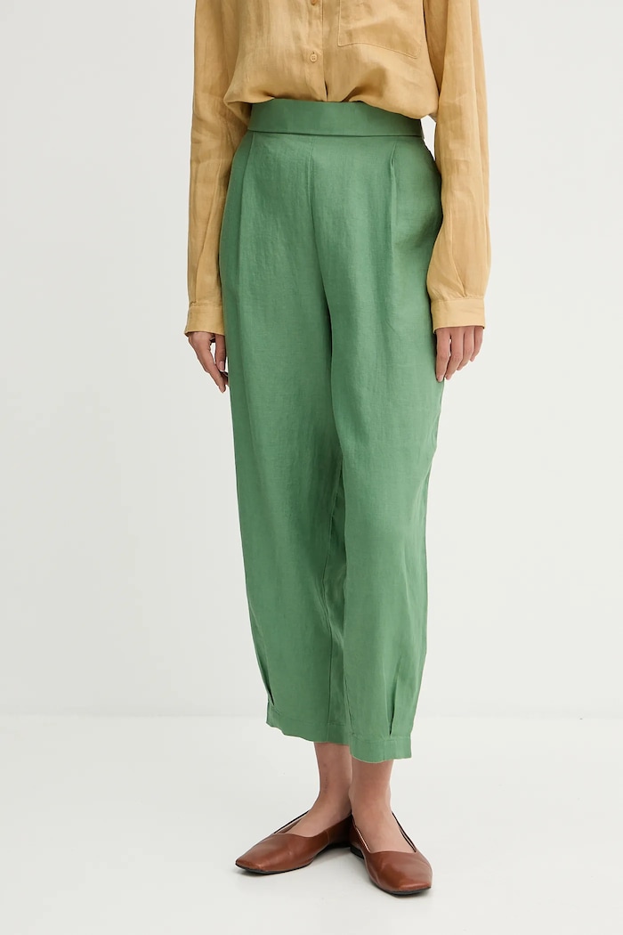 United Colors of Benetton spodnie lniane tkanina zielony 4AGHDF08L