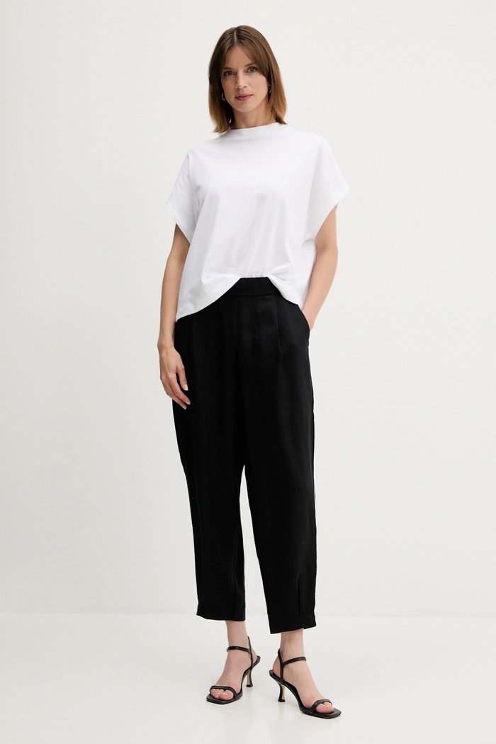 United Colors of Benetton spodnie lniane 4AGHDF08L czarny SS25
