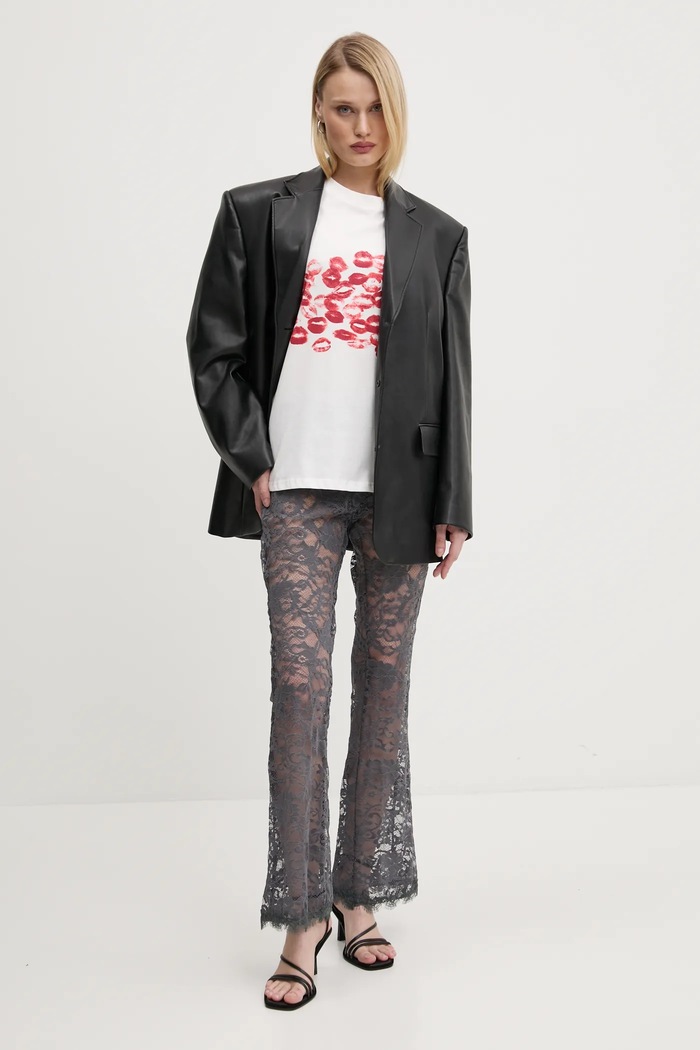 Never Fully Dressed spodnie Charcoal Lace NFDTR453 szary SS25