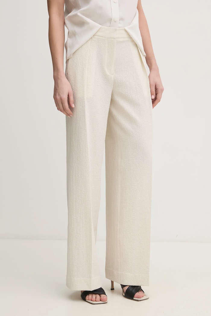 Kalhoty Calvin Klein high béžová K20K208217
