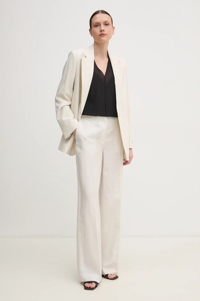 Панталон с лен Calvin Klein K20K208381 бежов SS25